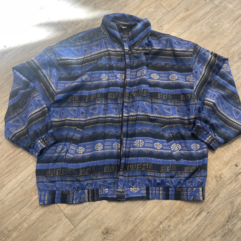 Vintage FUDA International 100% Silk Track Jacket Aztec Full Zip Lined Womens3xL
